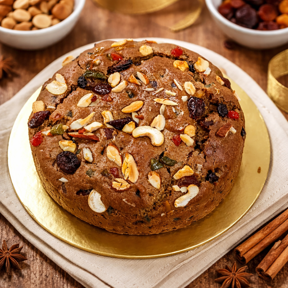 Eggless Dry Fruit Plum Cake